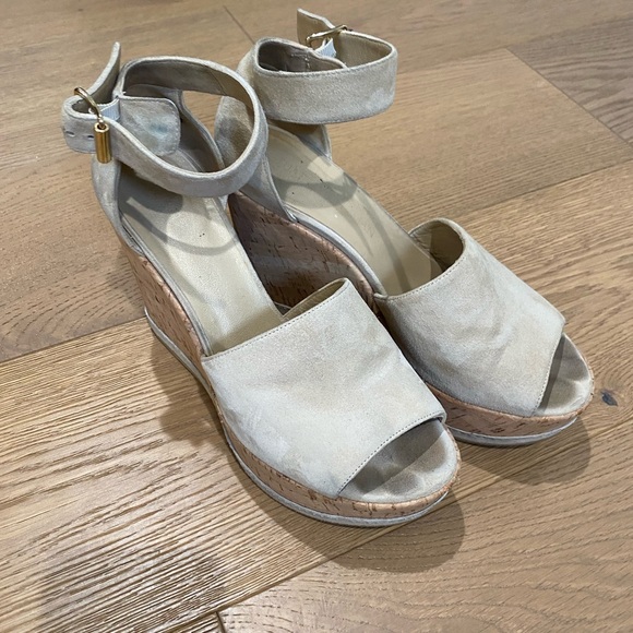 Stuart WEITZMAN taupe suede cork wedges